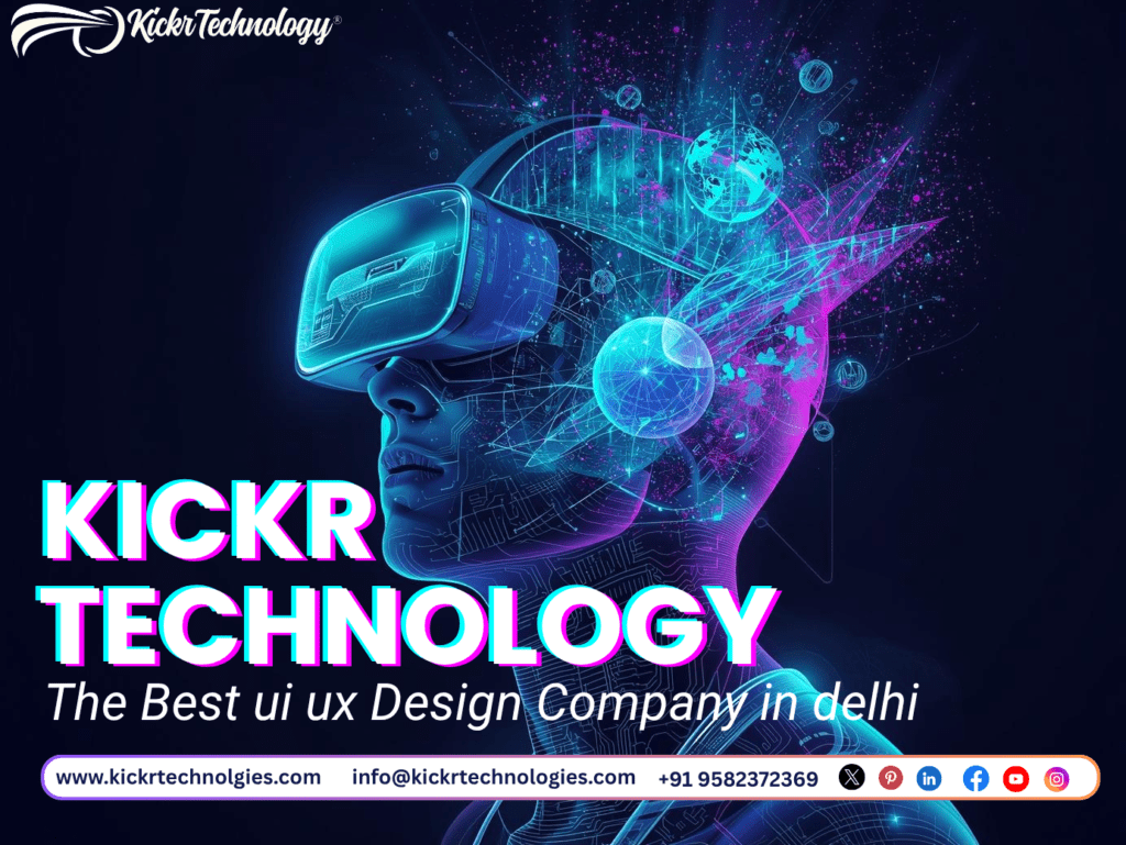 Kickr Technology ui ux design in Delhi—VR headset concept showing research-led interfaces for apps, ecommerce, and chatbots.